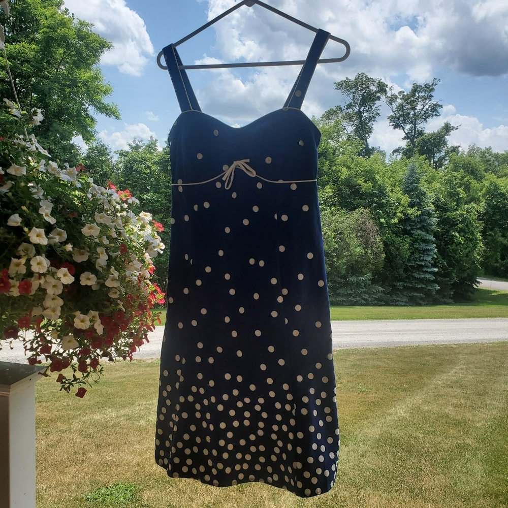 Madison Leigh Polka Dot Mini Dress A-Line Empire Waist Blue Preppy Formal Bow 6P